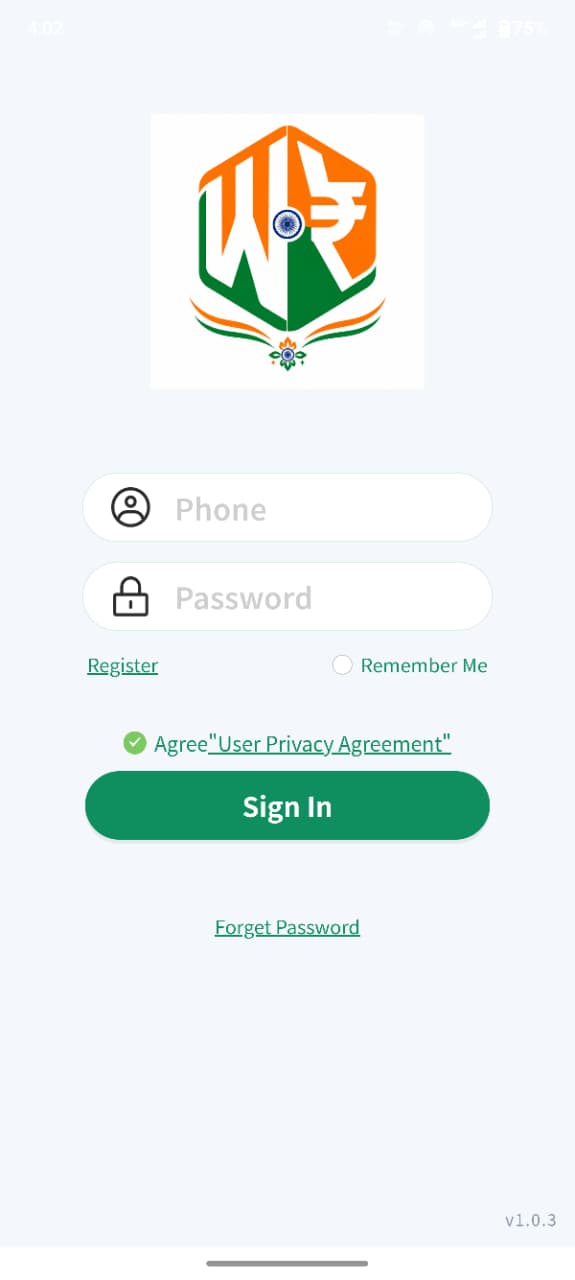Wywallet login screen
